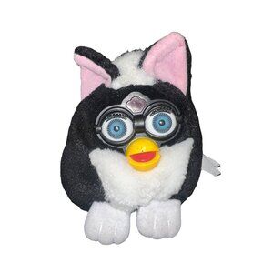 Vintage FURBY Buddies Black With White Blue Eyes Bean‎ Bag Plush Tiger Toys 1999